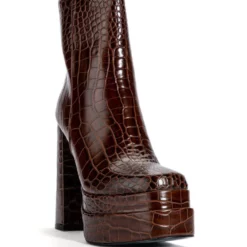 AZALEA WANG RUN AWAY CHUNKY BOOTIE IN BROWN CROC -AZALEA WANG Shop azalea wang run away chunky bootie in brown croc brown 4 4