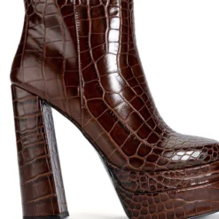 AZALEA WANG RUN AWAY CHUNKY BOOTIE IN BROWN CROC -AZALEA WANG Shop azalea wang run away chunky bootie in brown croc brown 5 5
