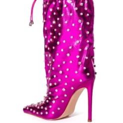 AZALEA WANG RUN THIS TOWN EMBELLISHED METALLIC BOOTIE IN FUCHSIA -AZALEA WANG Shop azalea wang run this town embellished metallic bootie in fuchsia fuchsia 6 6