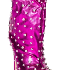 AZALEA WANG RUN THIS TOWN EMBELLISHED METALLIC BOOTIE IN FUCHSIA -AZALEA WANG Shop azalea wang run this town embellished metallic bootie in fuchsia fuchsia 7 7