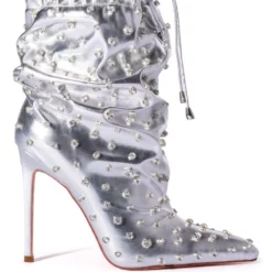 AZALEA WANG RUN THIS TOWN EMBELLISHED METALLIC BOOTIE IN SILVER -AZALEA WANG Shop azalea wang run this town embellished metallic bootie in silver silver 4 4