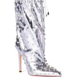 AZALEA WANG RUN THIS TOWN EMBELLISHED METALLIC BOOTIE IN SILVER -AZALEA WANG Shop azalea wang run this town embellished metallic bootie in silver silver 5 5