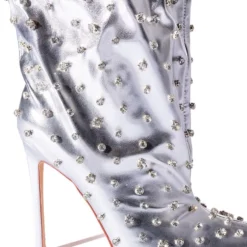 AZALEA WANG RUN THIS TOWN EMBELLISHED METALLIC BOOTIE IN SILVER -AZALEA WANG Shop azalea wang run this town embellished metallic bootie in silver silver 7 7