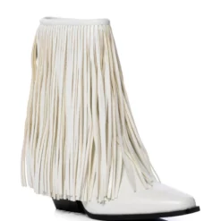 AZALEA WANG SCARLETT CHUNKY WESTERN FRINGE BOOTIE IN WHITE -AZALEA WANG Shop azalea wang scarlett chunky western fringe bootie in white white 3 3