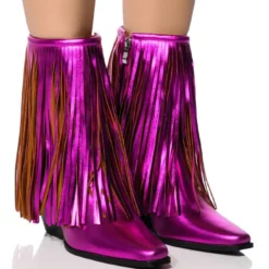 AZALEA WANG SCARLETT CHUNKY WESTERN FRINGE BOOTIE IN FUCHSIA -AZALEA WANG Shop azalea wang scarlett metallic chunky bootie in fuchsia fuchsia 1 1