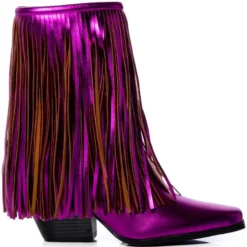 AZALEA WANG SCARLETT CHUNKY WESTERN FRINGE BOOTIE IN FUCHSIA