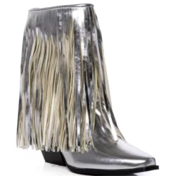 AZALEA WANG SCARLETT METALLIC CHUNKY WESTERN FRINGE BOOTIE IN SILVER -AZALEA WANG Shop azalea wang scarlett metallic chunky western fringe bootie in silver silver 3 3