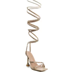 AZALEA WANG SEDUCTIVE STRAP UP BLING CHUNKY SANDAL IN BEIGE -AZALEA WANG Shop azalea wang seductive strap up bling chunky sandal in beige beige 3 3 c1