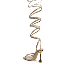 AZALEA WANG SEDUCTIVE STRAP UP BLING CHUNKY SANDAL IN BEIGE -AZALEA WANG Shop azalea wang seductive strap up bling chunky sandal in beige beige 4 4 c1