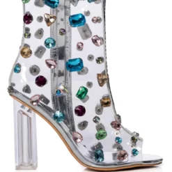 AZALEA WANG SHAYLEIGH EMBELLISHED PVC BOOTIE IN MULTI