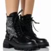 AZALEA WANG SHE'S THRIVING FLATFORM BLING COMBAT BOOT IN BLACK -AZALEA WANG Shop azalea wang shes thriving flatform bling combat boot in black black 1 1