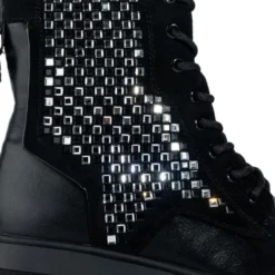 AZALEA WANG SHE'S THRIVING FLATFORM BLING COMBAT BOOT IN BLACK -AZALEA WANG Shop azalea wang shes thriving flatform bling combat boot in black black 5 5 c1