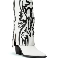 AZALEA WANG SIMPLY BELOW THE KNEE WESTERN BOOTIE IN WHITE BLACK -AZALEA WANG Shop azalea wang simply below the knee western bootie in white black black white 3 3