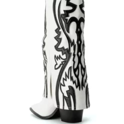 AZALEA WANG SIMPLY BELOW THE KNEE WESTERN BOOTIE IN WHITE BLACK -AZALEA WANG Shop azalea wang simply below the knee western bootie in white black black white 4 4