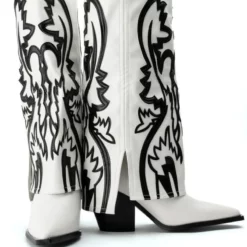 AZALEA WANG SIMPLY BELOW THE KNEE WESTERN BOOTIE IN WHITE BLACK -AZALEA WANG Shop azalea wang simply below the knee western bootie in white black black white 5 5