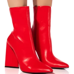 AZALEA WANG SIMPLY IRRESISTIBLE CHUNKY PU BOOTIE IN RED