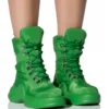 AZALEA WANG SKYLAR EDGY LACE UP BOOTIE IN GREEN -AZALEA WANG Shop azalea wang skylar edgy lace up bootie in green green 1 1