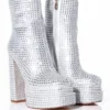 AZALEA WANG STAR POWER EMBELLISHED CHUNKY PLATFORM BOOTIE IN SILVER -AZALEA WANG Shop azalea wang star power embellished chunky platform bootie in silver silver 1 1