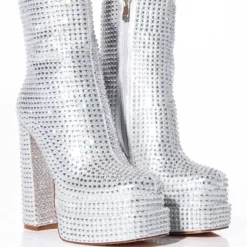 AZALEA WANG STAR POWER EMBELLISHED CHUNKY PLATFORM BOOTIE IN SILVER