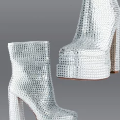 AZALEA WANG STAR POWER EMBELLISHED CHUNKY PLATFORM BOOTIE IN SILVER -AZALEA WANG Shop azalea wang star power embellished chunky platform bootie in silver silver 1 1 c1
