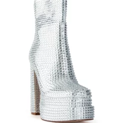 AZALEA WANG STAR POWER EMBELLISHED CHUNKY PLATFORM BOOTIE IN SILVER -AZALEA WANG Shop azalea wang star power embellished chunky platform bootie in silver silver 3 3