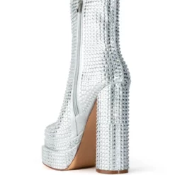 AZALEA WANG STAR POWER EMBELLISHED CHUNKY PLATFORM BOOTIE IN SILVER -AZALEA WANG Shop azalea wang star power embellished chunky platform bootie in silver silver 4 4