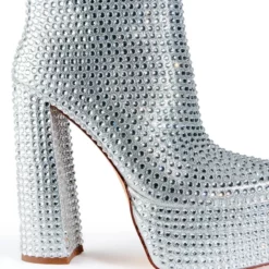 AZALEA WANG STAR POWER EMBELLISHED CHUNKY PLATFORM BOOTIE IN SILVER -AZALEA WANG Shop azalea wang star power embellished chunky platform bootie in silver silver 5 5