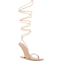 AZALEA WANG STEP YOUR GAME UP FLOATING HEEL STRAPPY SANDAL IN NUDE -AZALEA WANG Shop azalea wang step your game up floating heel strappy sandal in nude nude 4 4