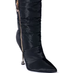 AZALEA WANG STEPPING OUT STILETTO PUFFER BOOTIE IN BLACK -AZALEA WANG Shop azalea wang stepping out stiletto puffer bootie in black black 3 3