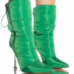 AZALEA WANG STEPPING OUT STILETTO PUFFER BOOTIE IN GREEN -AZALEA WANG Shop azalea wang stepping out stiletto puffer bootie in green green 1 1