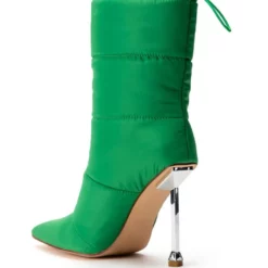AZALEA WANG STEPPING OUT STILETTO PUFFER BOOTIE IN GREEN -AZALEA WANG Shop azalea wang stepping out stiletto puffer bootie in green green 4 4