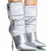 AZALEA WANG STEPPING OUT STILETTO PUFFER BOOTIE IN SILVER