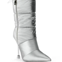 AZALEA WANG STEPPING OUT STILETTO PUFFER BOOTIE IN SILVER -AZALEA WANG Shop azalea wang stepping out stiletto puffer bootie in silver silver 3 3