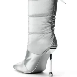 AZALEA WANG STEPPING OUT STILETTO PUFFER BOOTIE IN SILVER -AZALEA WANG Shop azalea wang stepping out stiletto puffer bootie in silver silver 4 4