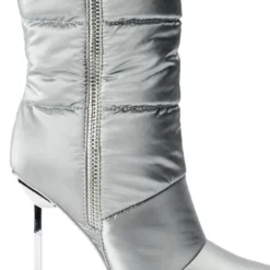 AZALEA WANG STEPPING OUT STILETTO PUFFER BOOTIE IN SILVER -AZALEA WANG Shop azalea wang stepping out stiletto puffer bootie in silver silver 5 5