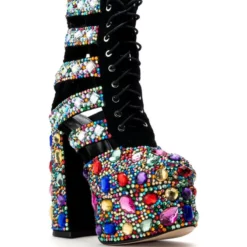 AZALEA WANG STOMP EMBELLISHED LACE UP BOOTIE IN MULTI -AZALEA WANG Shop azalea wang stomp embellished lace up bootie in multi multi 3 3