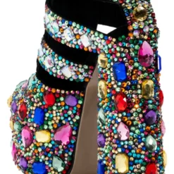 AZALEA WANG STOMP EMBELLISHED LACE UP BOOTIE IN MULTI -AZALEA WANG Shop azalea wang stomp embellished lace up bootie in multi multi 5 5