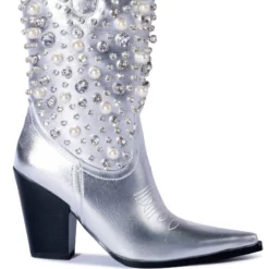 AZALEA WANG SUCH AN ORIGINAL RHINESTONE PEARL WESTERN BOOTIE IN SILVER -AZALEA WANG Shop azalea wang such an original rhinestone pearl western bootie in silver silver 2 2