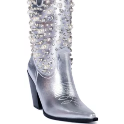 AZALEA WANG SUCH AN ORIGINAL RHINESTONE PEARL WESTERN BOOTIE IN SILVER -AZALEA WANG Shop azalea wang such an original rhinestone pearl western bootie in silver silver 3 3