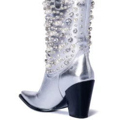 AZALEA WANG SUCH AN ORIGINAL RHINESTONE PEARL WESTERN BOOTIE IN SILVER -AZALEA WANG Shop azalea wang such an original rhinestone pearl western bootie in silver silver 4 4
