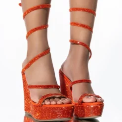 AZALEA WANG TAKE ME TO THE COSMO WEDGE SANDAL IN ORANGE -AZALEA WANG Shop azalea wang take me to the cosmo wedge sandal in orange orange 1 1 c1