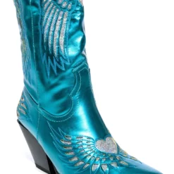 AZALEA WANG TEMPLE METALLIC BOOTIE IN BLUE -AZALEA WANG Shop azalea wang temple metallic bootie in blue blue 5 5