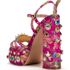 AZALEA WANG THE GLAM LIFE FOR ME STRAPPY EMBELLISHED CHUNKY SANDAL IN PINK -AZALEA WANG Shop azalea wang the glam life for me strappy embellished chunky sandal in pink pink 4 4