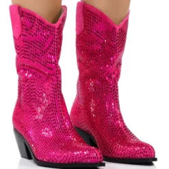 AZALEA WANG WELLINGTON EMBELLISHED WESTERN BOOTIE IN FUCHSIA
