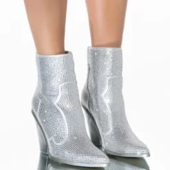 AZALEA WANG WHY SO SERIOUS CHUNKY WESTERN BOOTIE IN SILVER