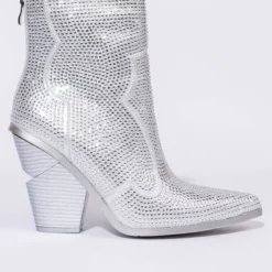 AZALEA WANG WHY SO SERIOUS CHUNKY WESTERN BOOTIE IN SILVER -AZALEA WANG Shop azalea wang why so serious chunky bootie in silver silver 3 3