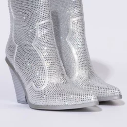 AZALEA WANG WHY SO SERIOUS CHUNKY WESTERN BOOTIE IN SILVER -AZALEA WANG Shop azalea wang why so serious chunky bootie in silver silver 4 4