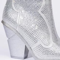 AZALEA WANG WHY SO SERIOUS CHUNKY WESTERN BOOTIE IN SILVER -AZALEA WANG Shop azalea wang why so serious chunky bootie in silver silver 6 6
