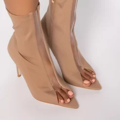 AZALEA WANG WORK FOR IT STILETTO BOOTIE IN BROWN -AZALEA WANG Shop azalea wang work for it stiletto bootie in brown beige 5 5