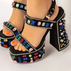 AZALEA WANG WOULDNT CHANGE A THING CHUNKY SANDAL IN BLACK MULTI -AZALEA WANG Shop azalea wang wouldnt change a thing chunky sandal in black multi black multi 5 5